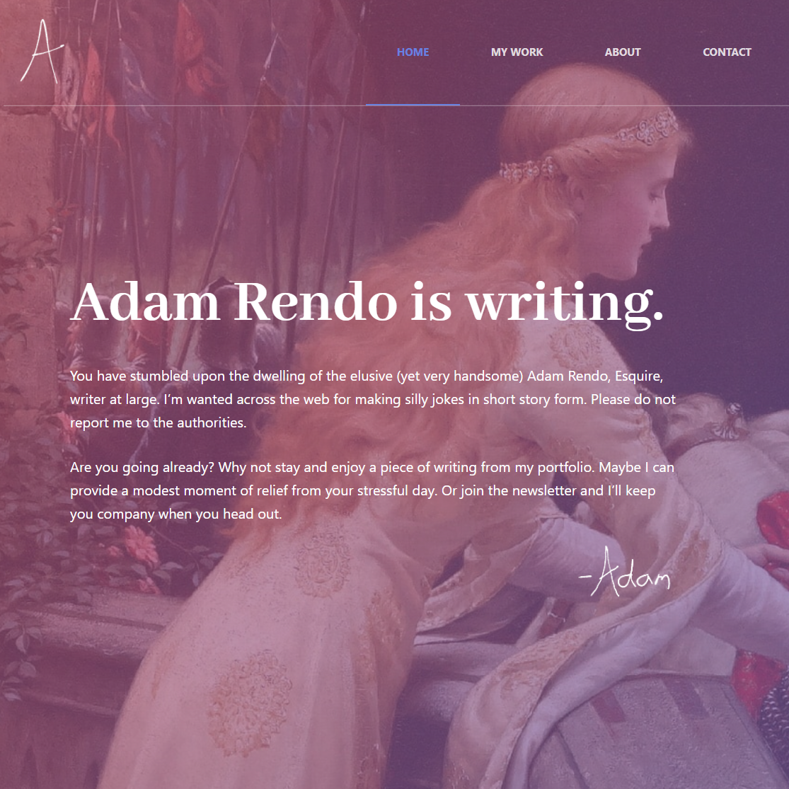 screenshot of the adam rendo homepage