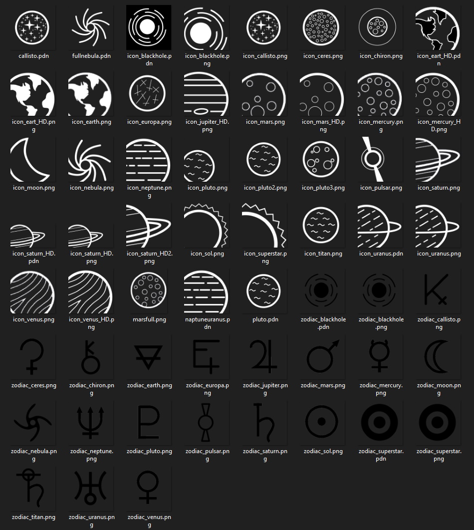 all icons used in the application