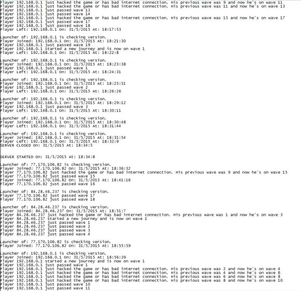 screenshot of my server's log